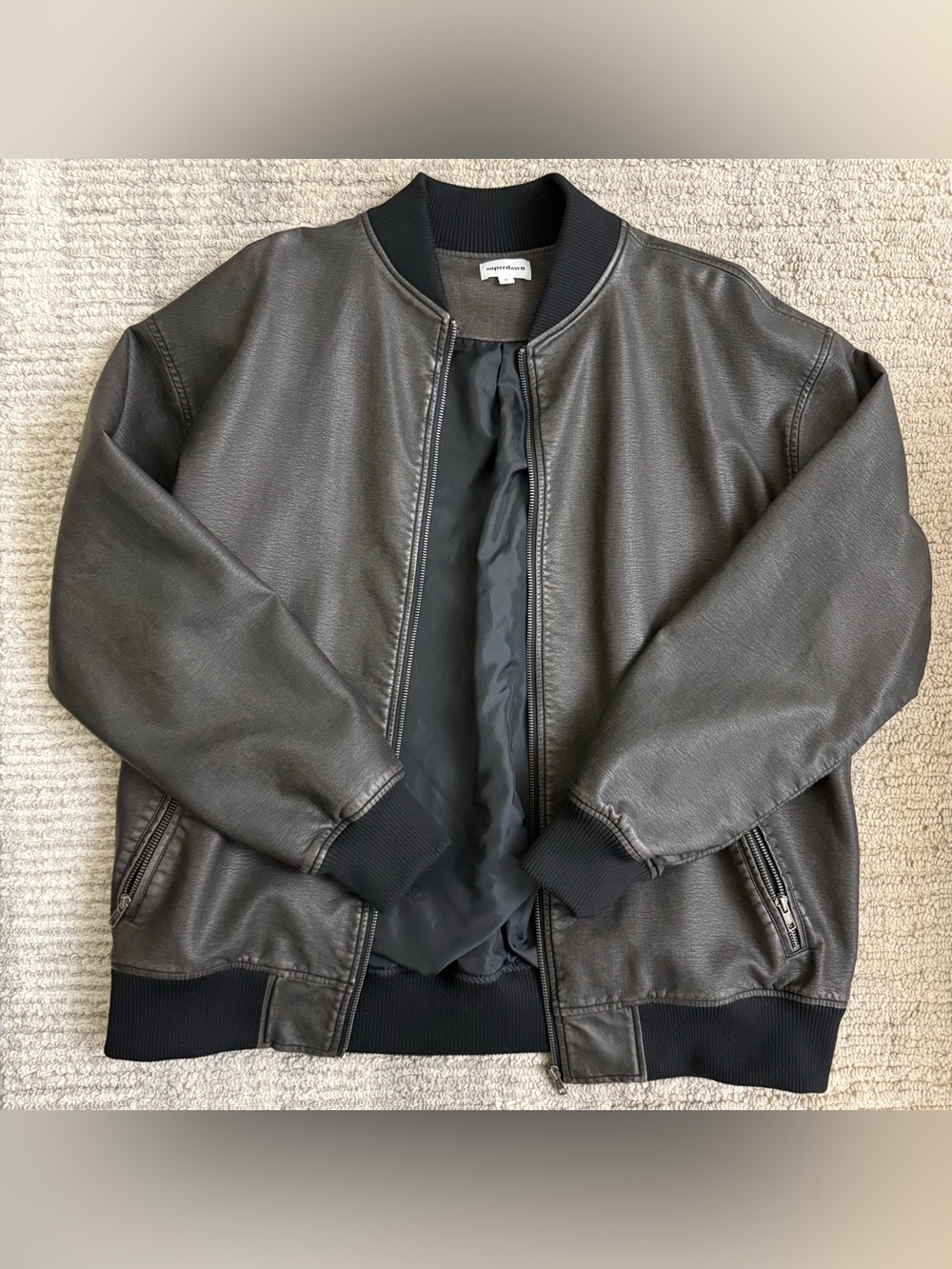 REVOLVE Grey Leather Bomber Jacket S
